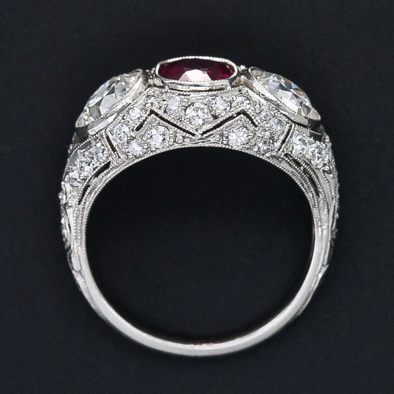 Women's Edwardian Style Platinum Ruby and Diamond Ring For Sale
