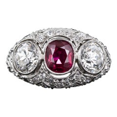 Edwardian Style Platinum Ruby and Diamond Ring
