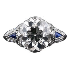 3.30 Carat Diamond and Sapphire Art Deco Engagement Ring