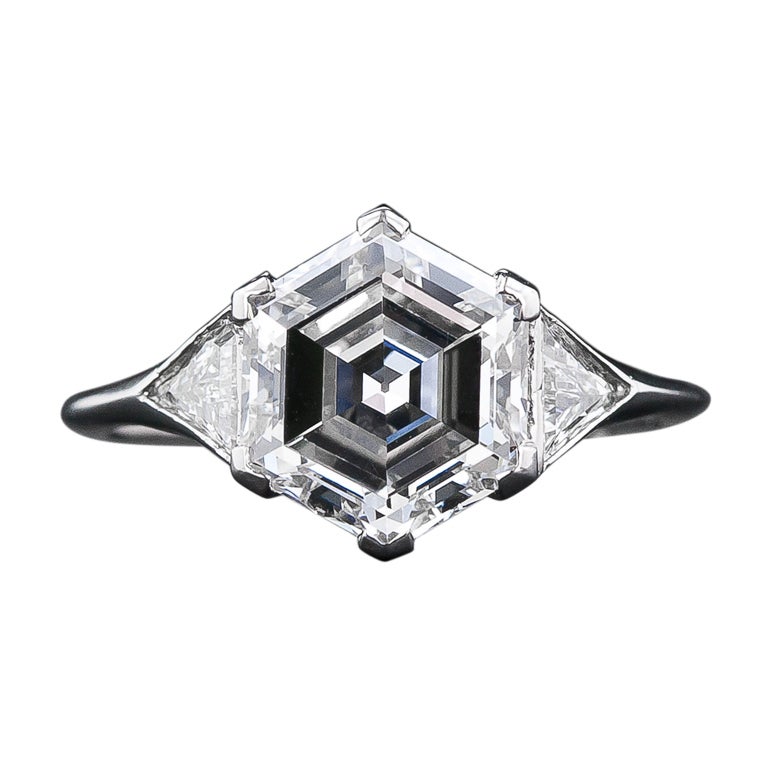 2.91 Carat Hexagon Diamond Platinum Engagement Ring