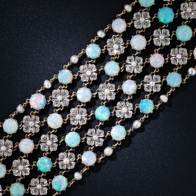 Belle Epoque Opal and Diamond Choker Necklace In Excellent Condition For Sale In San Francisco, CA