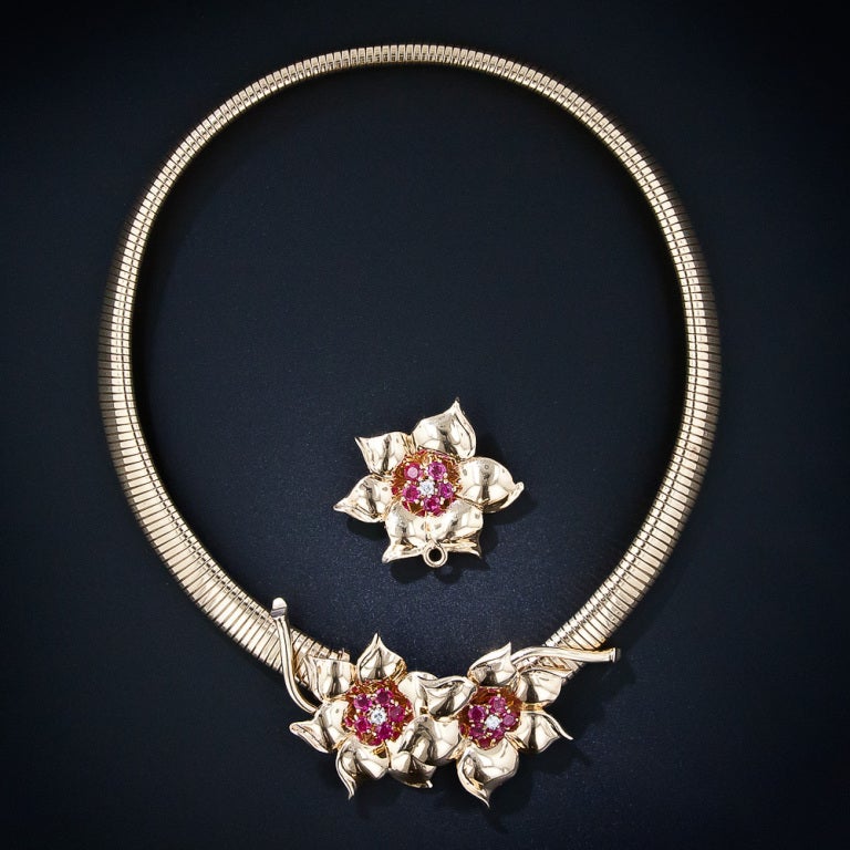 Tiffany & Co. Retro Ruby and Diamond Necklace In Fair Condition In San Francisco, CA
