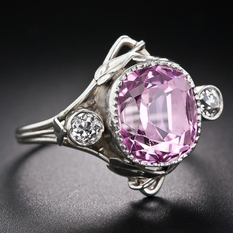 7.40 Carat Arts & Crafts Cushion-Cut Natural Pink Sapphire Ring in Platinum
