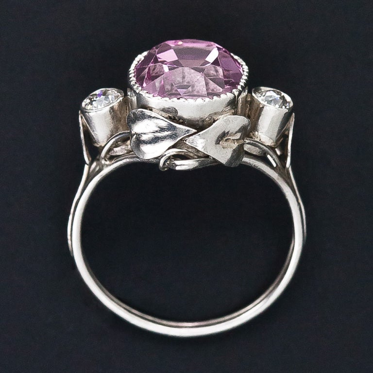 Women's 7.40 Carat Arts & Crafts Cushion-Cut Natural Pink Sapphire Ring in Platinum For Sale