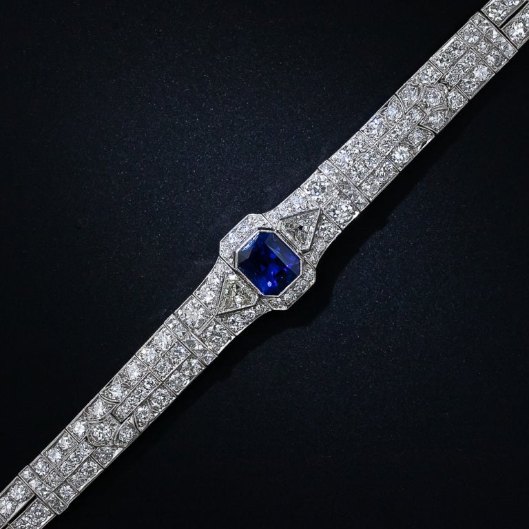 5.00 Carat Sapphire Center Art Deco Diamond Bracelet In Excellent Condition For Sale In San Francisco, CA