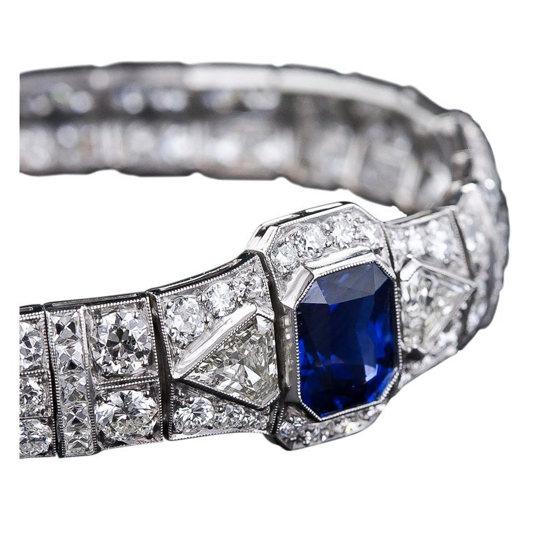 5.00 Carat Sapphire Center Art Deco Diamond Bracelet For Sale