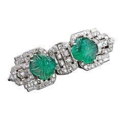 Art Deco Moghul Emerald and Diamond Clips and Brooch