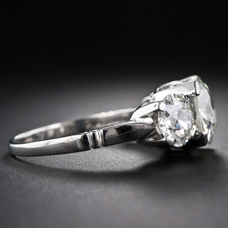 Art Deco 4.35 Carat Total Weight Diamond Three-Stone Ring For Sale