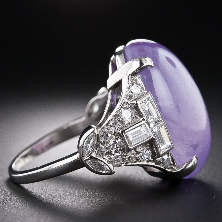 18.50 Carat Lavender Star Sapphire Art Deco Platinum Diamond Ring In Excellent Condition In San Francisco, CA