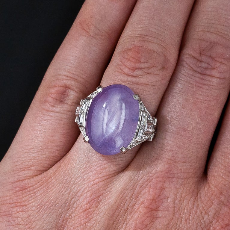 18.50 Carat Lavender Star Sapphire Art Deco Platinum Diamond Ring 1