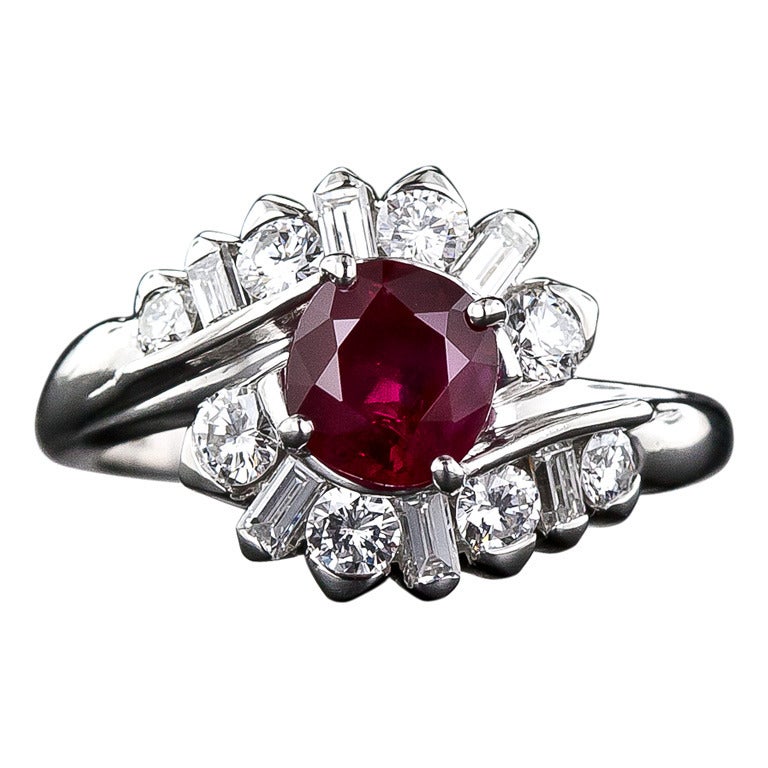 Estate 'No Heat' Burmese Ruby and Diamond Ring