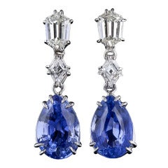 12.00 Carat No Heat Ceylon Sapphire and Diamond Drop Earrings