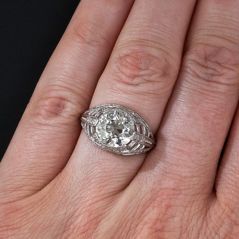 3.17 Carat Art Deco Diamond Ring For Sale 1