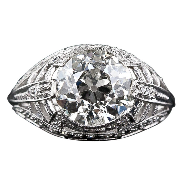 3.17 Carat Art Deco Diamond Ring For Sale