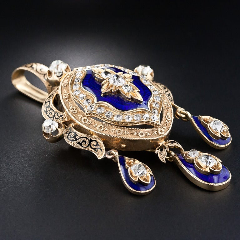 Women's Victorian Diamond and Enamel Pendant/Brooch