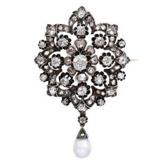 Early Victorian Diamond Brooch/Pendant with Natural Pearl Drop