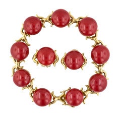 Gem Coral Bracelet and Earrings