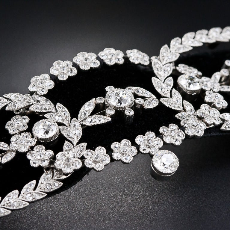 Edwardian Platinum, Diamond Black Velvet Choker Necklace 1