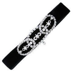 Edwardian Platinum, Diamond Black Velvet Choker Necklace