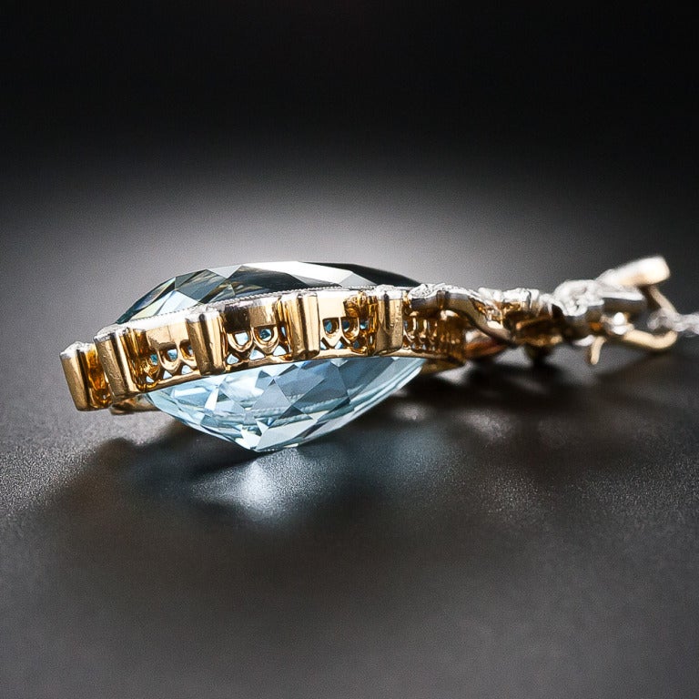 Edwardian Aquamarine and Diamond Bow Pendant In Excellent Condition For Sale In San Francisco, CA