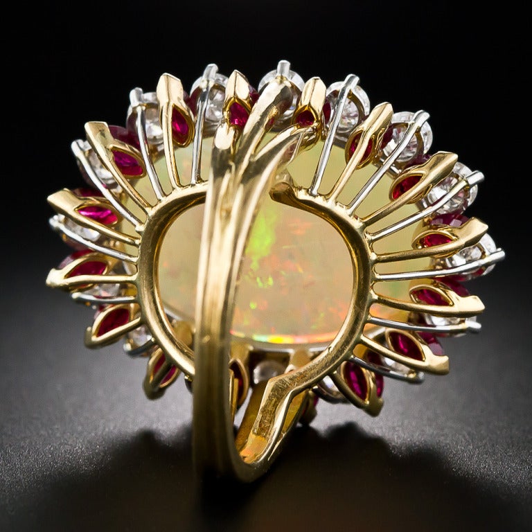 Women's 14.00 Carat Opal Ruby Diamond Gold Cocktail Ring