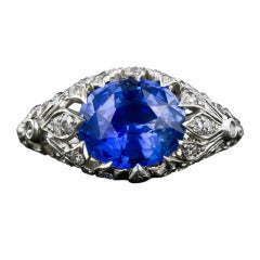 Vintage 3.23 Carat Sapphire and Diamond Edwardian Ring