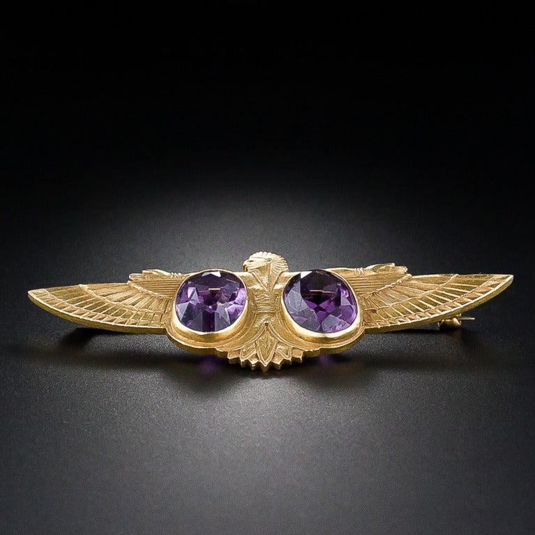 Edwardian Egyptian Revival Amethyst Pin In Excellent Condition In San Francisco, CA