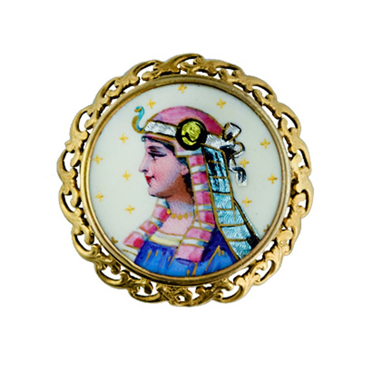 Victorian Limoges Egyptian Revival Enamel Pin For Sale
