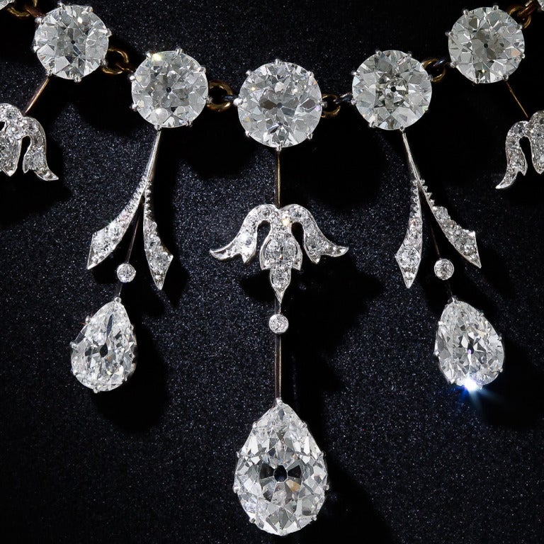 Women's or Men's Extraordinary Edwardian Diamond Fringe Necklace For Sale