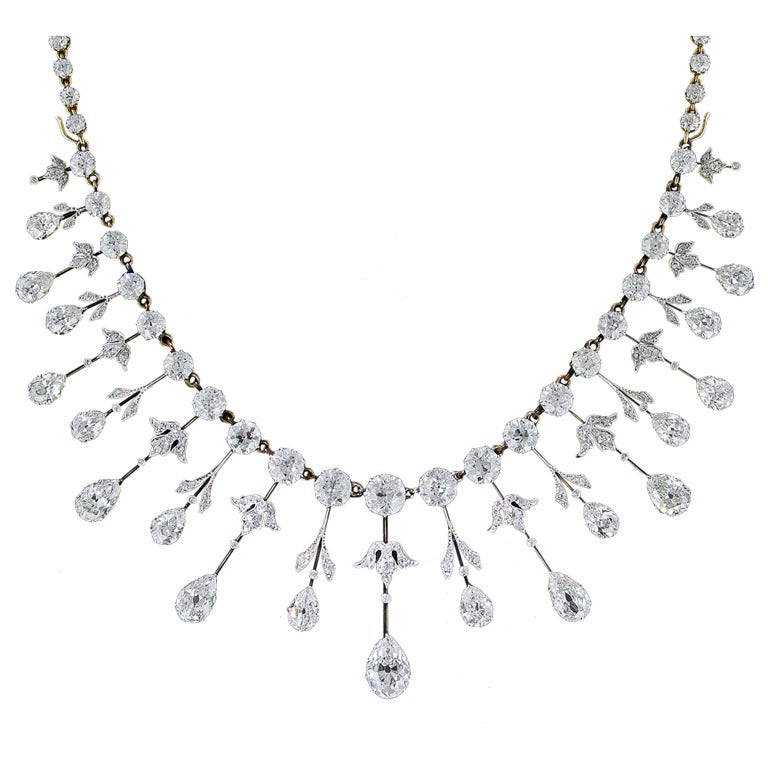 Extraordinary Edwardian Diamond Fringe Necklace For Sale