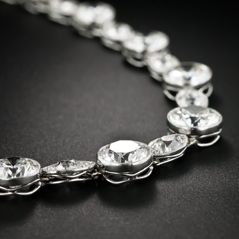 Original Art Deco 12.75 Carat Diamond Riviere Necklace In Excellent Condition For Sale In San Francisco, CA