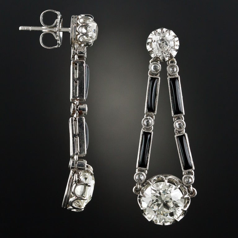 Art Deco Onyx Diamond Drop Earrings
