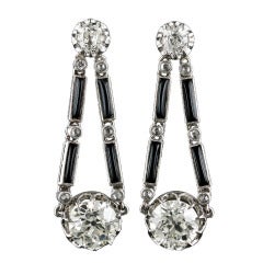 Antique Art Deco Onyx Diamond Drop Earrings