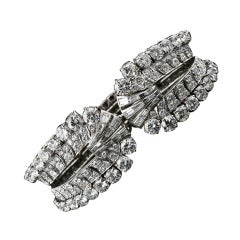 28 Carat Diamond Platinum Mid Century Cuff Bracelet by Eliakim Le Caire