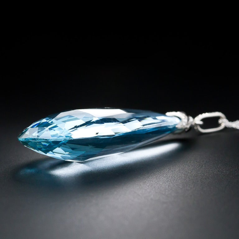 Briolette Aquamarine Art Deco Drop on Marquise Diamond Chain For Sale 1