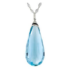 Briolette Aquamarine Art Deco Drop on Marquise Diamond Chain