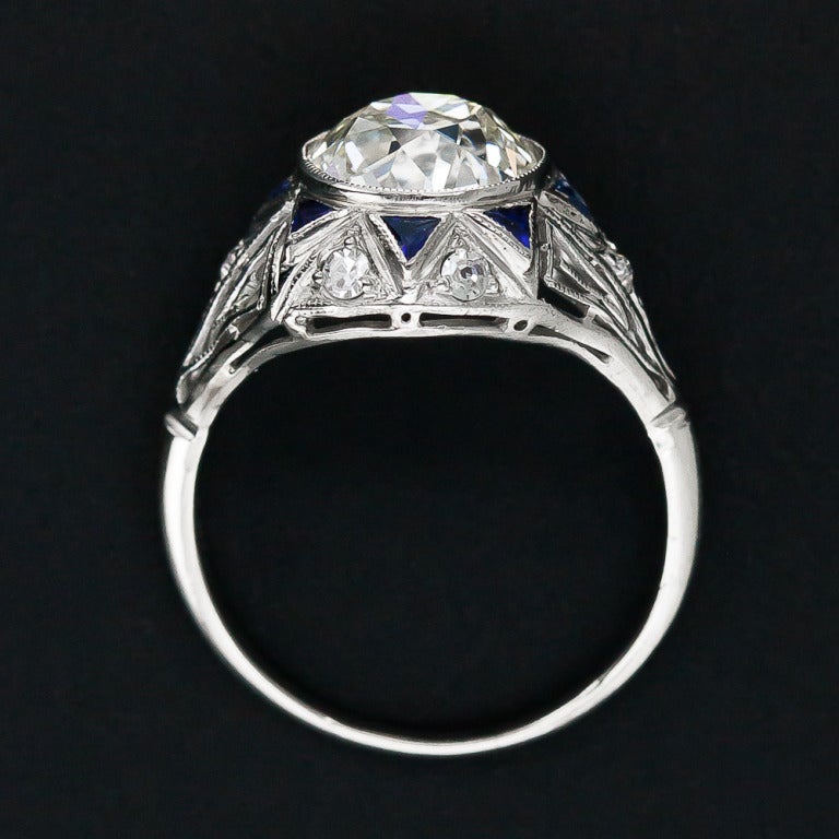 Calibre Sapphire Diamond Art Deco Ring For Sale 1