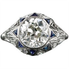 Calibre Sapphire Diamond Art Deco Ring