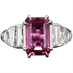 Pink Sapphire Baguette Diamond Platinum Ring 10