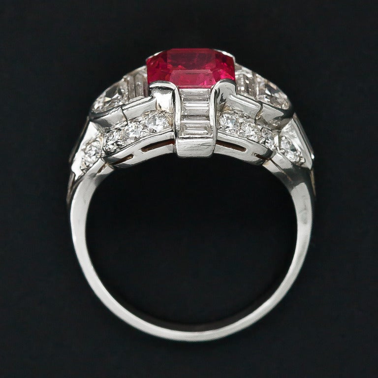 Women's Exceptional Art Deco No-Heat Burma Ruby Diamond Platinum Ring