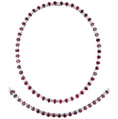 Ruby Diamond Platinum Necklace and Bracelet