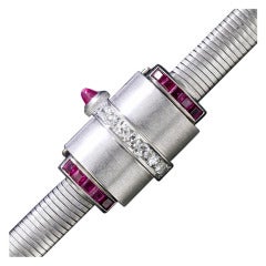 Movado Lady's Platinum, Ruby and Diamond Vintage Bracelet Watch