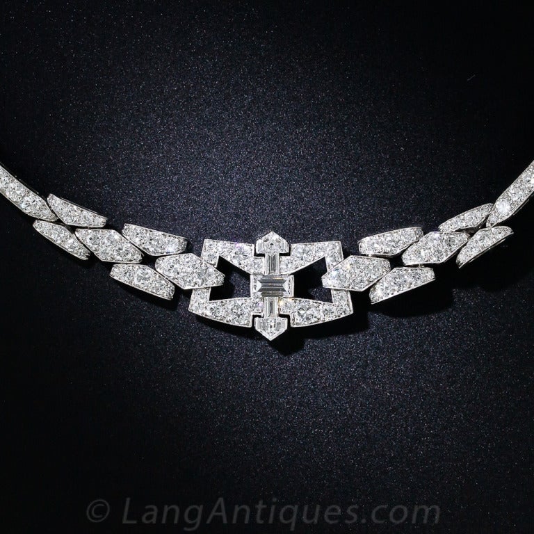Art Deco Diamond Platinum Convertible Necklace In Good Condition In San Francisco, CA