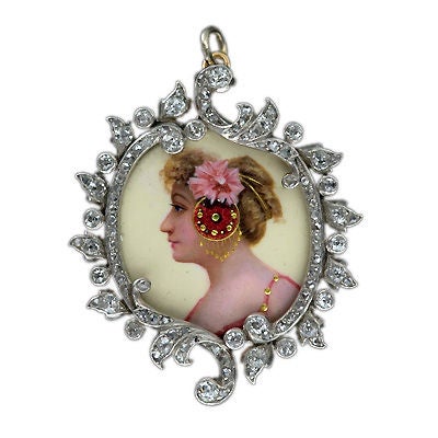 Enamel and Diamond Pendant, Circa 1900 For Sale