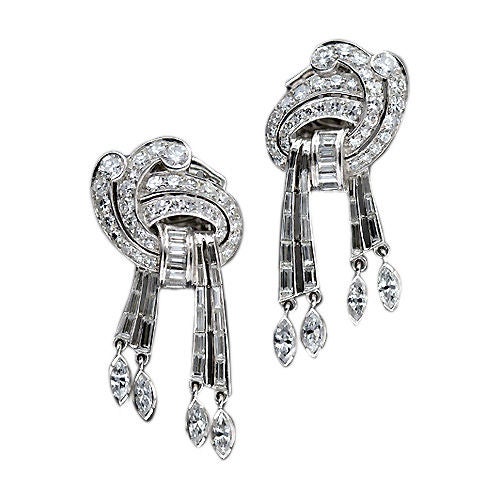 1950s Platinum and Diamond Ear Drops For Sale