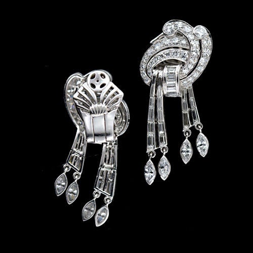 Women's 1950s Platinum and Diamond Ear Drops For Sale