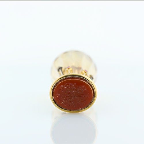French 18 Karat Yellow Gold and Citrine Seal For Sale 1