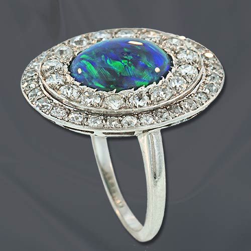 Women's Edwardian Black Opal Diamond Platinum Ring