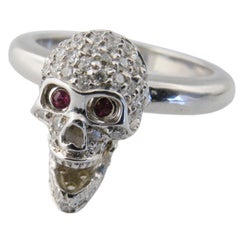 White Gold, Diamond and Ruby Skull Ring, Deakin & Francis