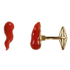 18KT Gold and coral good-luck charm  cufflinks